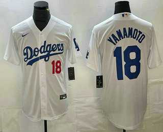 Mens Los Angeles Dodgers #18 Yoshinobu Yamamoto Number White Stitched Cool Base Nike Jersey
